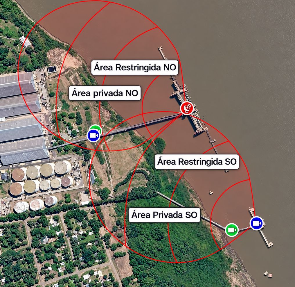 Diseño de cobertura de radar sobre la planta: áreas restringidas y privadas delimitadas