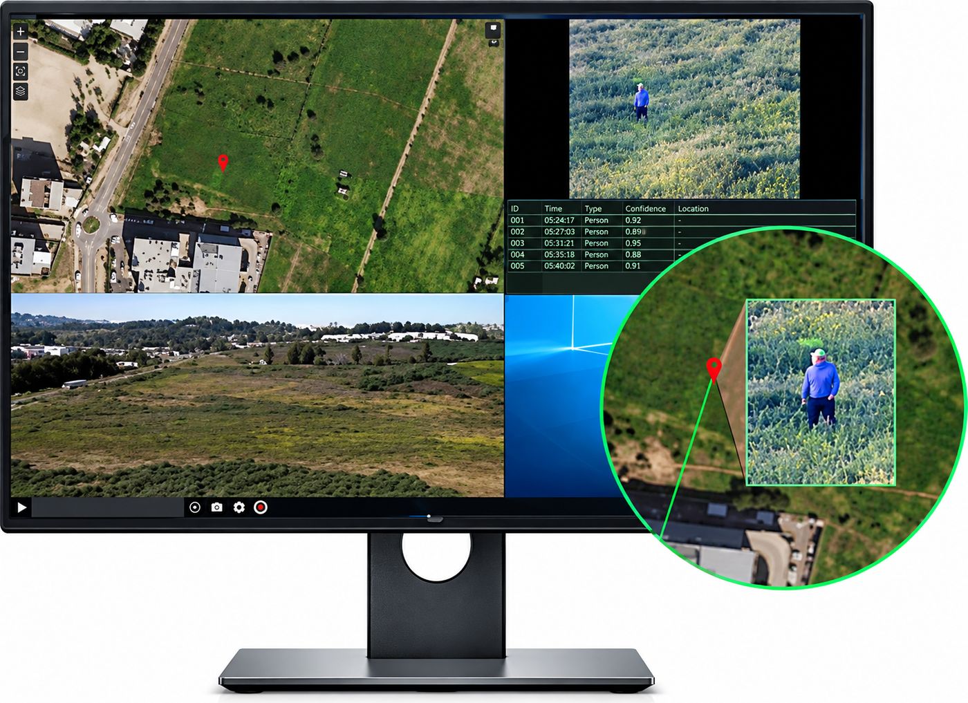 Consola MASS+AI con video, mapa del sitio y clasificación de objetivo en tiempo real
